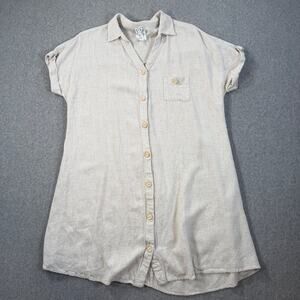 Naif Linen Blend Button Down Shirt Dress Women's Large Short Sleeve Laganlook